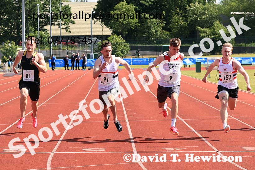 Senior Mens 100 metres, 2024 Northern Senior and Under-20s Track and Field Champs, Middlesbrough.  Photo: David T. Hewitson/Sports for All Pics
